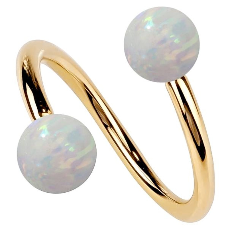 Opal 14k Gold Twister Spiral Barbell 14K Yellow Gold 18G 5/16″ (8mm)