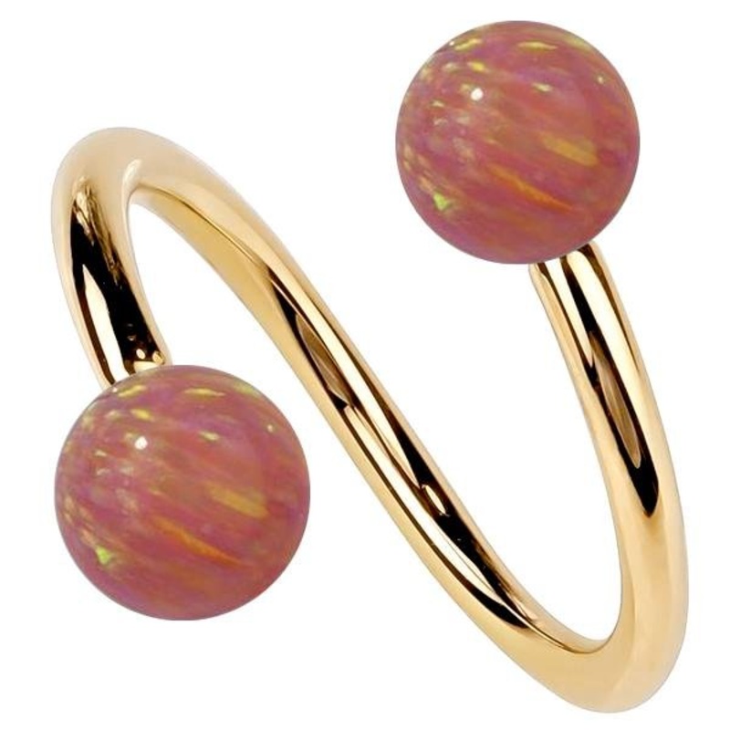Pink Opal 14k Gold Twister Spiral Barbell 14K Yellow Gold 18G 5/16″ (8mm)