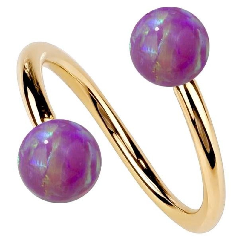 Purple Opal 14k Gold Twister Spiral Barbell 14K Yellow Gold 18G 5/16″ (8mm)