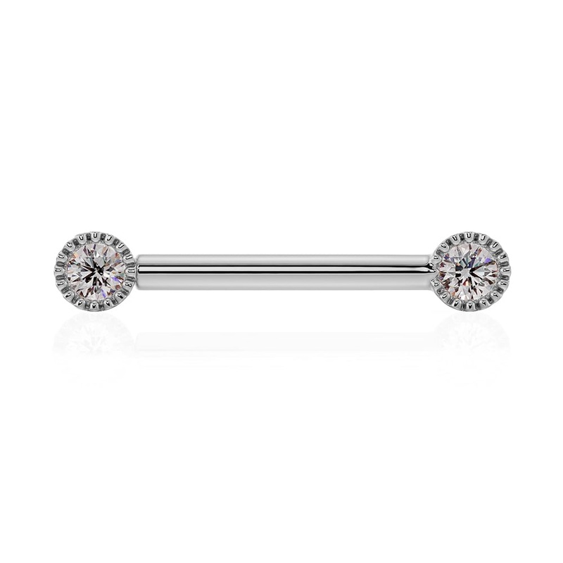0.20ctw VS1 Diamond 3mm Perlage Nipple Barbell 14K White Gold 16G (1.2mm) 5/16″ (8mm)