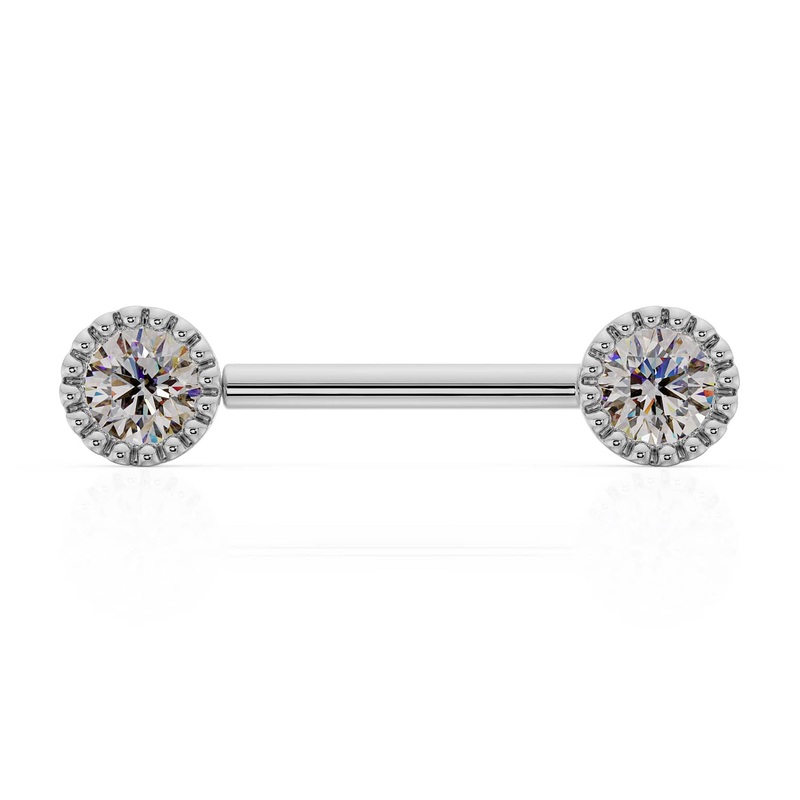 0.50ctw VS1 Diamond 4mm Perlage Nipple Barbell 14K White Gold 16G (1.2mm) 5/16″ (8mm)