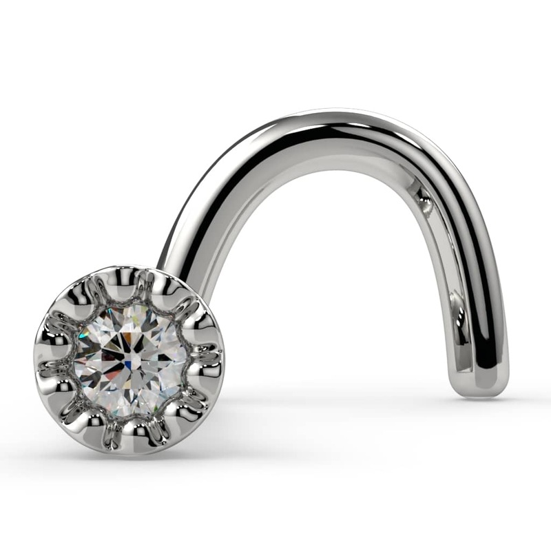 1.2mm Diamond Teeny Perlage Nose Ring 14K White Gold Twist 20G