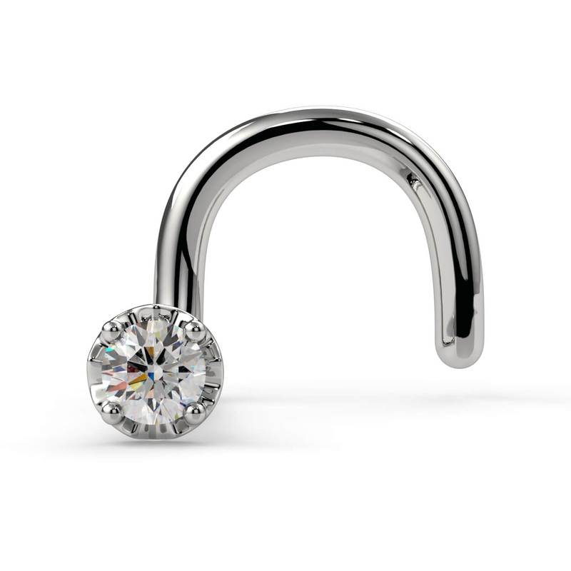 1.2mm Illusion VS1 Diamond Nose Ring 14K White Gold Twist 20G