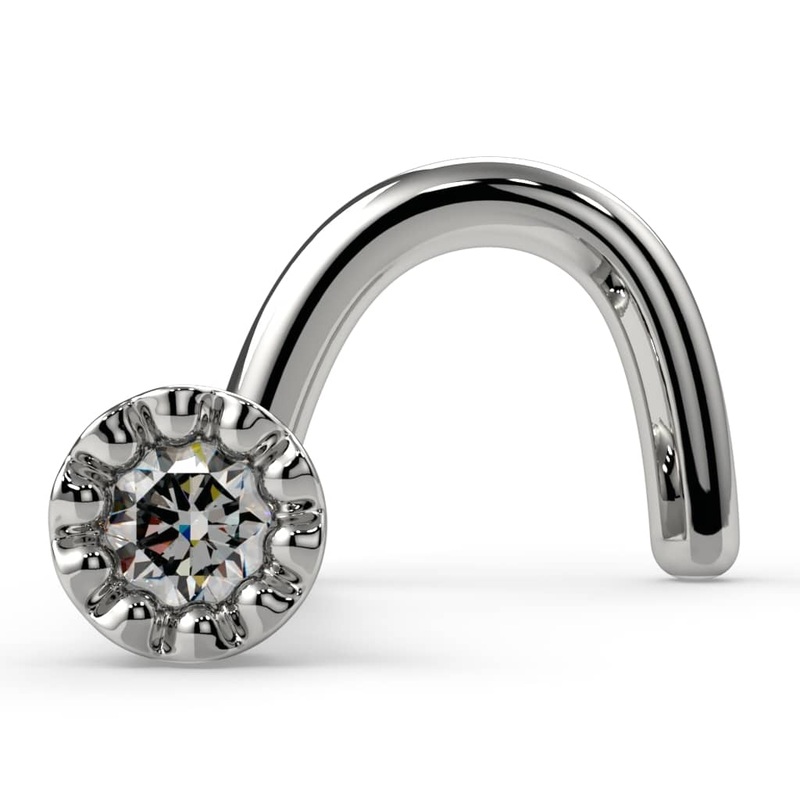 1.5mm Diamond Tiny Perlage Nose Ring 14k White Gold Twist 20G