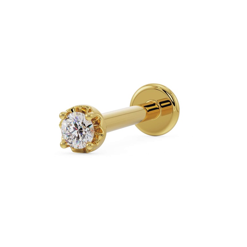 1.7mm Illusion VS1 Diamond Flat Back Stud 14K Yellow Gold Flatback – Threadless 18G, 3/16″ (5mm)