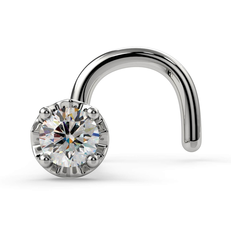 1.7mm Illusion VS1 Diamond Nose Ring 14K White Gold Twist 20G