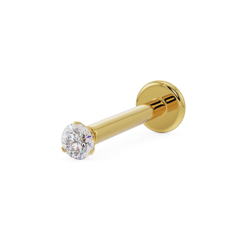 1.7mm Lumina 3-Prong VS1 Diamond Flat Back Stud 14K Yellow Gold Flatback – Threadless 18G, 3/16″ (5mm)