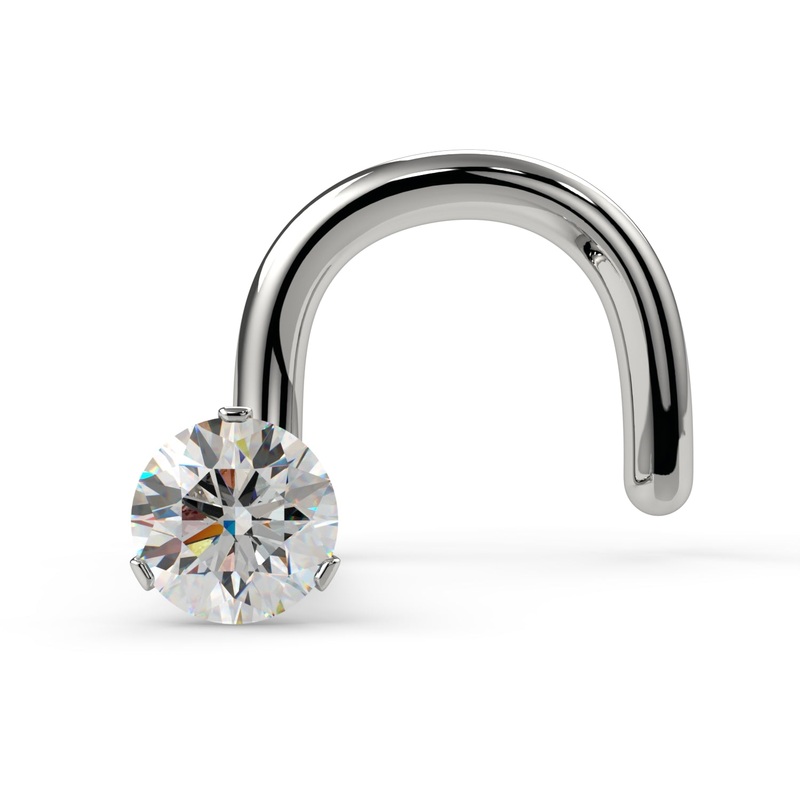 1.7mm Lumina 3-Prong VS1 Diamond Nose Ring 14K White Gold Twist 20G