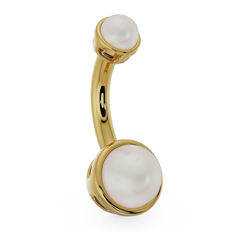 Akoya Pearl Bezel-Set 14k Gold Navel Ring 14k Yellow Gold 1/4″ (6mm)