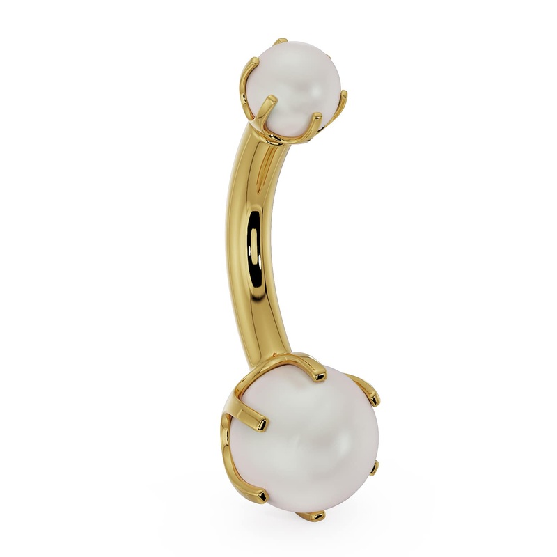 Akoya Pearl Prong-Set 14k Gold Navel Ring 14k Yellow Gold 1/4″ (6mm)