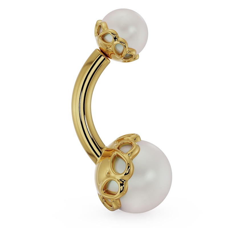 Akoya Pearl Scroll Setting 14k Gold Navel Ring 14k Yellow Gold 1/4″ (6mm)