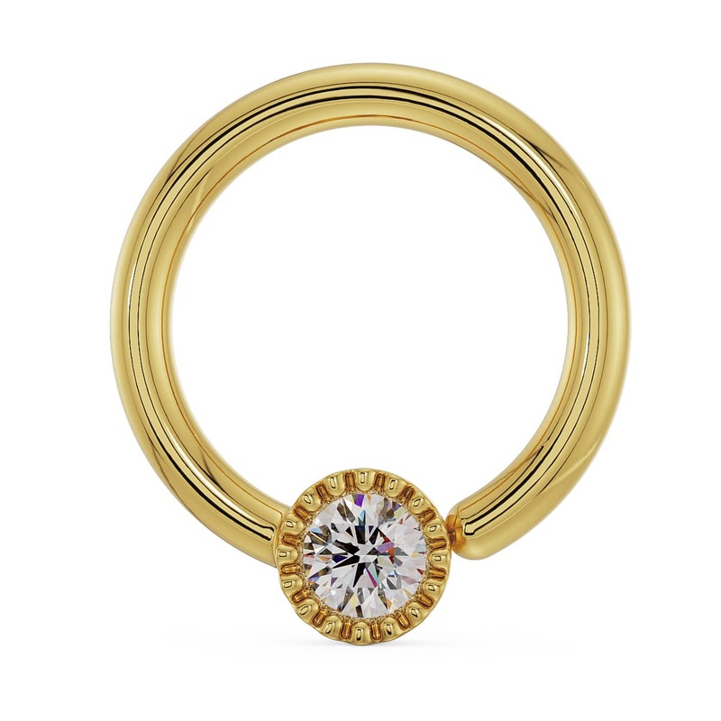 Diamond Perlage Fixed Bead Ring 14K Yellow Gold 18G (1.0mm) 1/4″ (6.4mm)