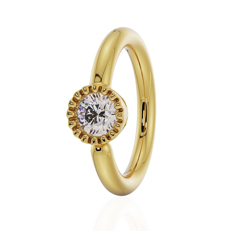 Diamond Perlage Fixed Bead Ring Side Facing 14K Yellow Gold 18G (1.0mm) 1/4″ (6.4mm)