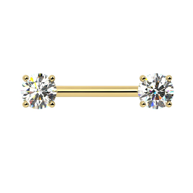 1.00 CTW GIA Diamond Prong Nipple Barbell 14K Yellow Gold 14G, 1/2″ (13mm)