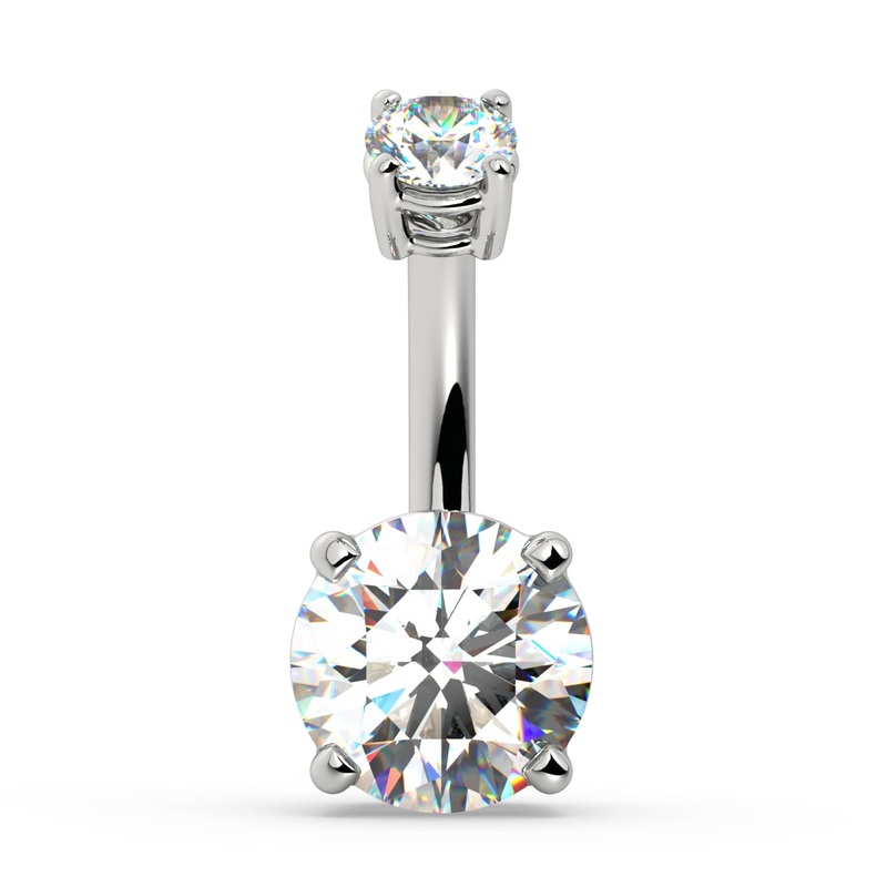1.45 CTW GIA Diamond Navel Ring 14K White Gold 1/4″ (6mm)