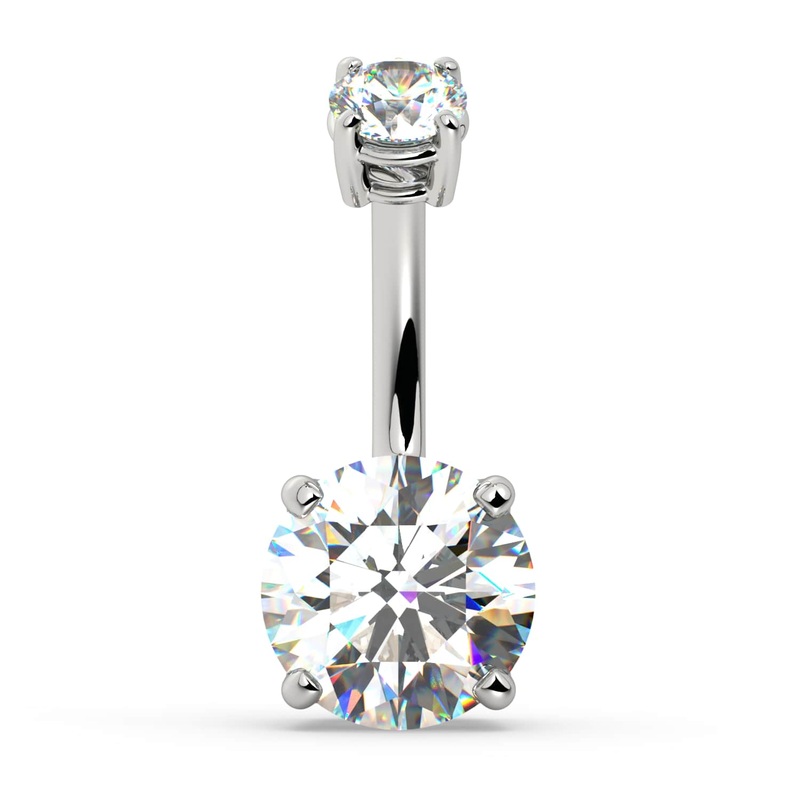 2.25 CTW GIA Diamond Navel Ring 14K White Gold 1/4″ (6mm)