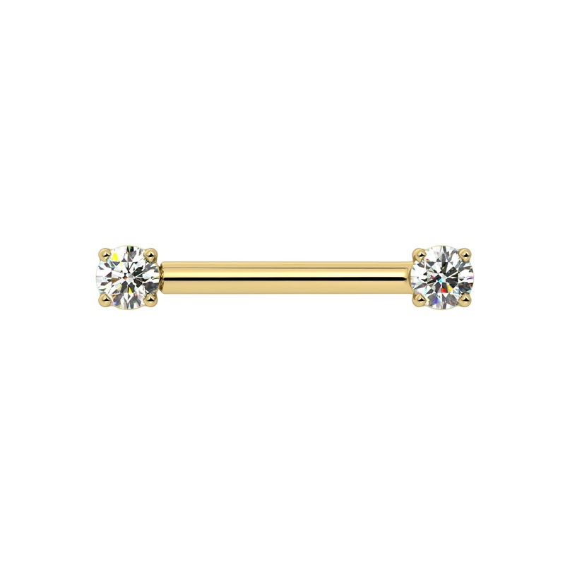 .20 CTW Diamond Prong Nipple Barbell 14K Yellow Gold 14G, 1/2″ (13mm)