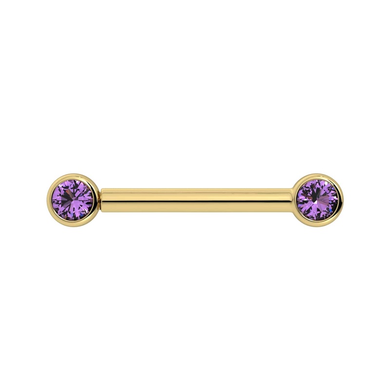 3mm Amethyst Bezel 14K Gold Nipple Barbell 14K Yellow Gold 14G (1.6mm) 5/16″ (8mm)