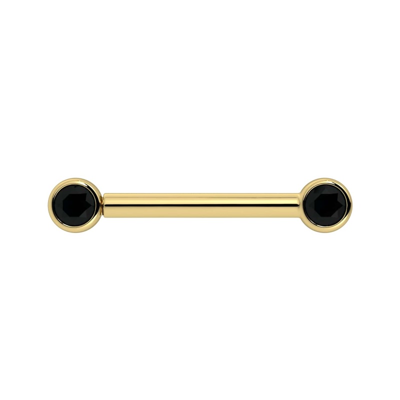 3mm Black Diamond Bezel 14K Gold Nipple Barbell 14K Yellow Gold 14G (1.6mm) 5/16″ (8mm)