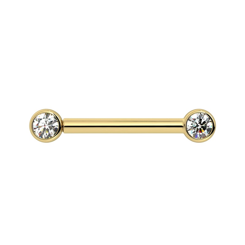 3mm Diamond Bezel 14K Gold Nipple Barbell 14K Yellow Gold 14G (1.6mm) 5/16″ (8mm)