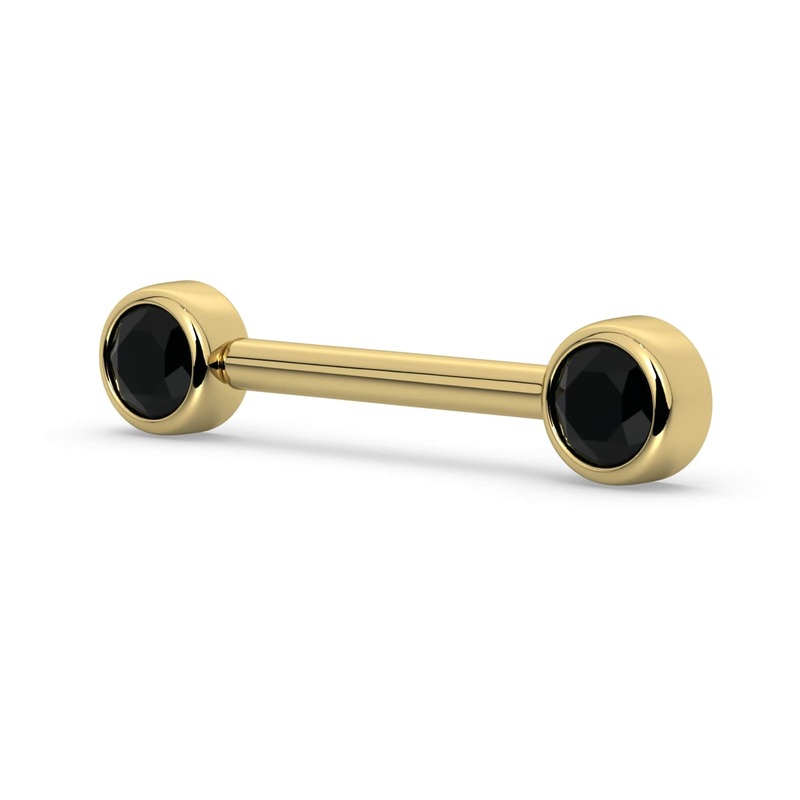 4mm Black Diamond Bezel 14K Gold Nipple Barbell 14K Yellow Gold 14G (1.6mm) 5/16″ (8mm)