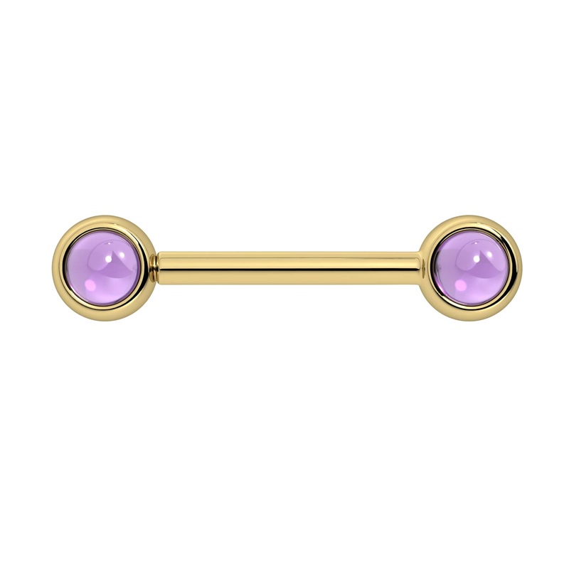 4mm Cabochon Bezel Nipple Barbell 14K Yellow Gold Opal 14G, 1/2″ (13mm)