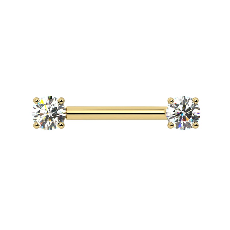 .50 CTW Diamond Prong Nipple Barbell 14K Yellow Gold 14G, 1/2″ (13mm)