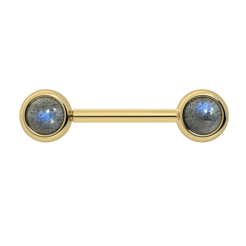 5mm Cabochon Bezel Nipple Barbell 14K Yellow Gold Opal 14G, 1/2″ (13mm)