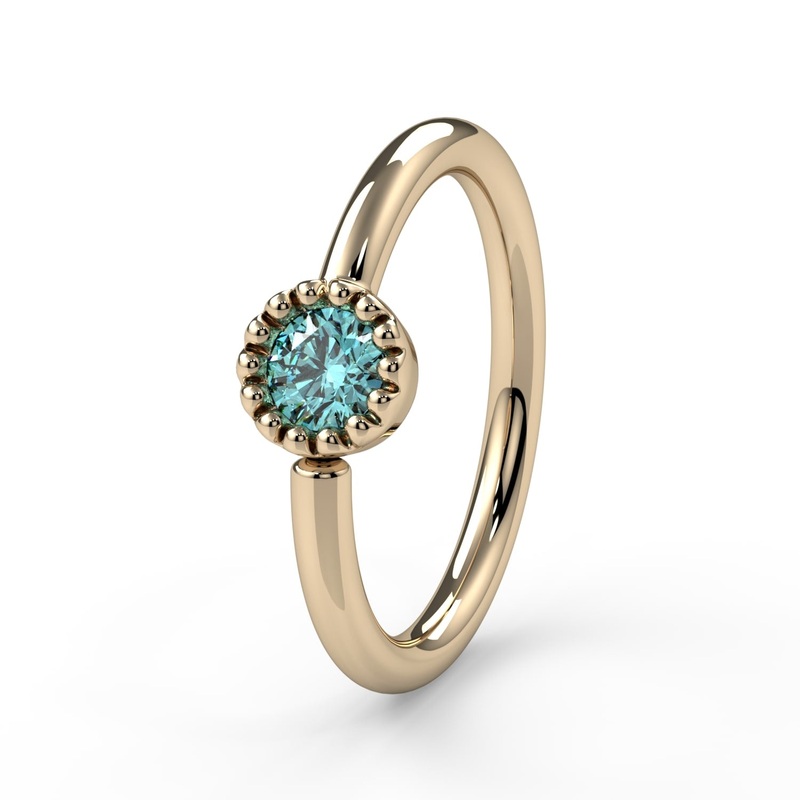 Aqua Diamond Perlag Fixed Bead Ring Side Facing 14K Yellow Gold 18G (1.0mm) 1/4″ (6mm)