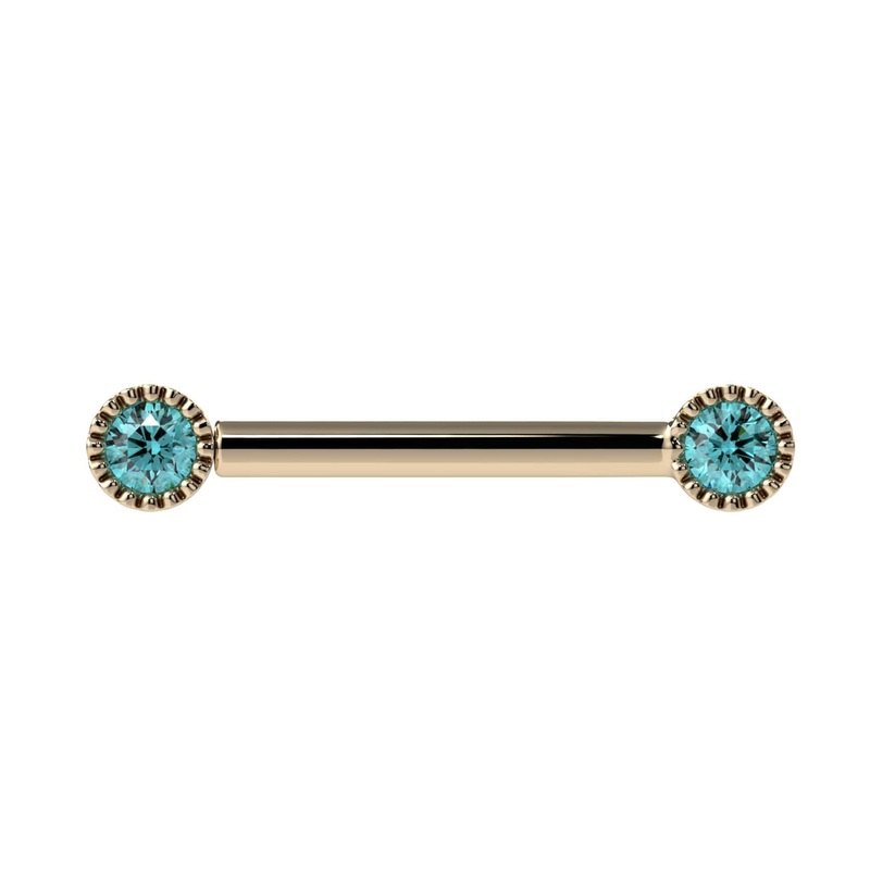 Aqua Diamond Perlag Straight Barbell 14K Yellow Gold 16G (1.2mm) 5/16″ (8mm)