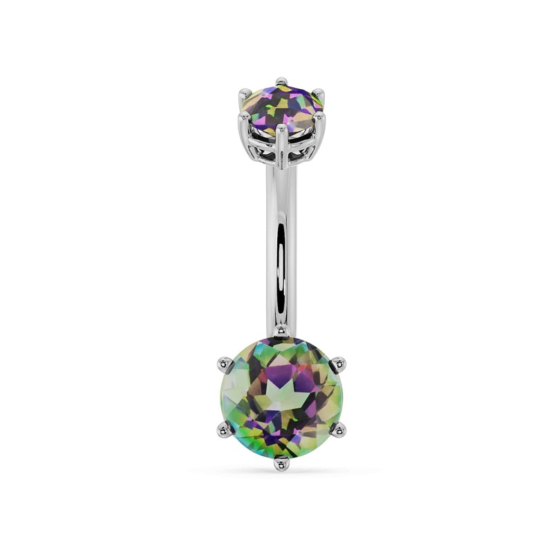 Astra Gem Navel Ring Mystic Topaz 14K White Gold 1/4″ (6mm)