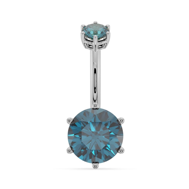 Astra II Gem Navel Ring Blue Topaz 14K White Gold 1/4″ (6mm)