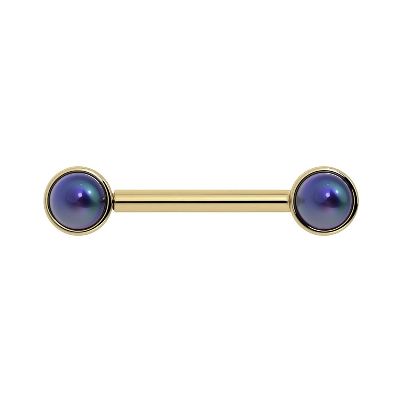 Black Akoya Pearl 14K Gold Nipple Barbell 14K Yellow Gold 14G (1.6mm) 5/16″ (8mm)