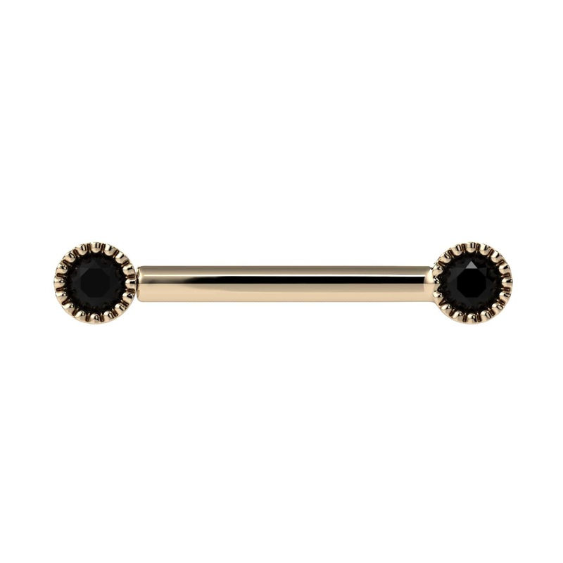 Black Diamond Perlag 14K Gold Straight Barbell 14K Yellow Gold 16G (1.2mm) 5/16″ (8mm)