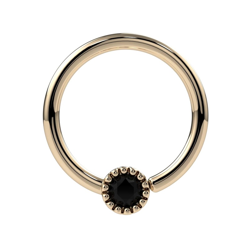 Black Diamond Perlag Fixed Bead Ring 14K Yellow Gold 18G (1.0mm) 1/4″ (6mm)
