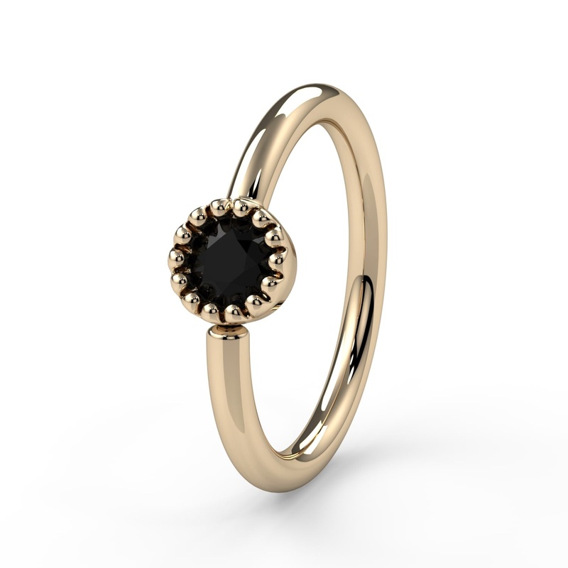 Black Diamond Perlag Fixed Bead Ring Side Facing 14K Yellow Gold 18G (1.0mm) 1/4″ (6mm)