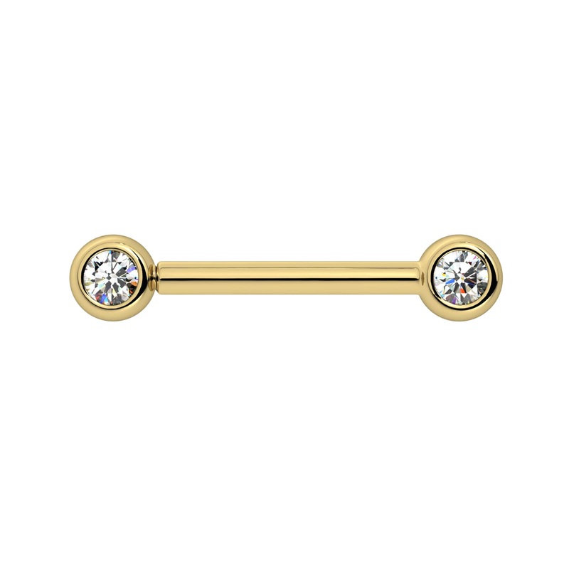 Cubic Zirconia Ball Bezel Nipple Barbell 3mm 14K Yellow Gold 14G, 1/2″ (13mm)