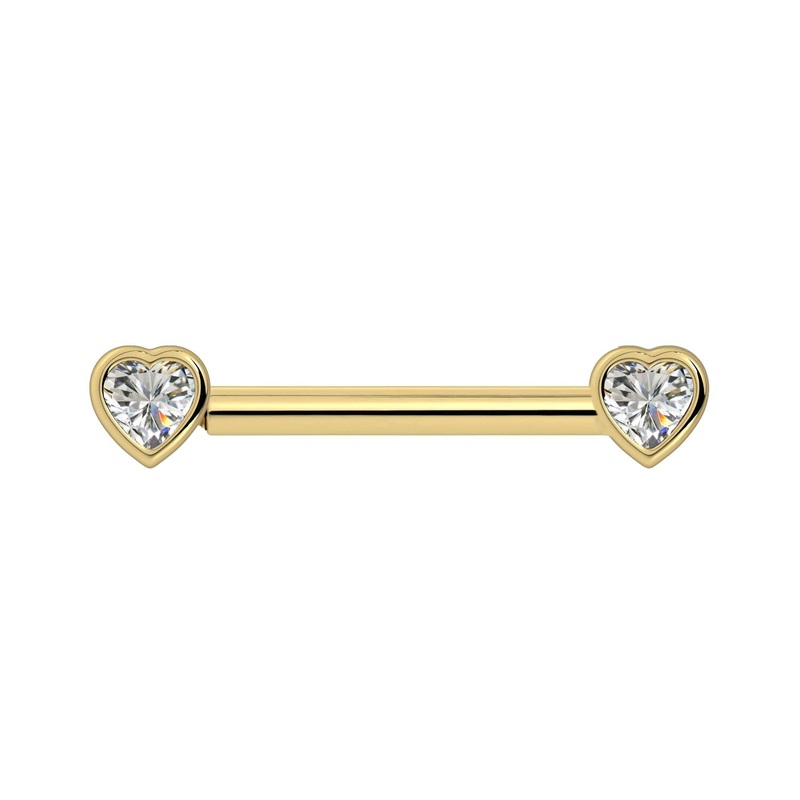 Diamond Heart Nipple Barbell 14K Yellow Gold 14G (1.6mm) 1/2″ (13mm)
