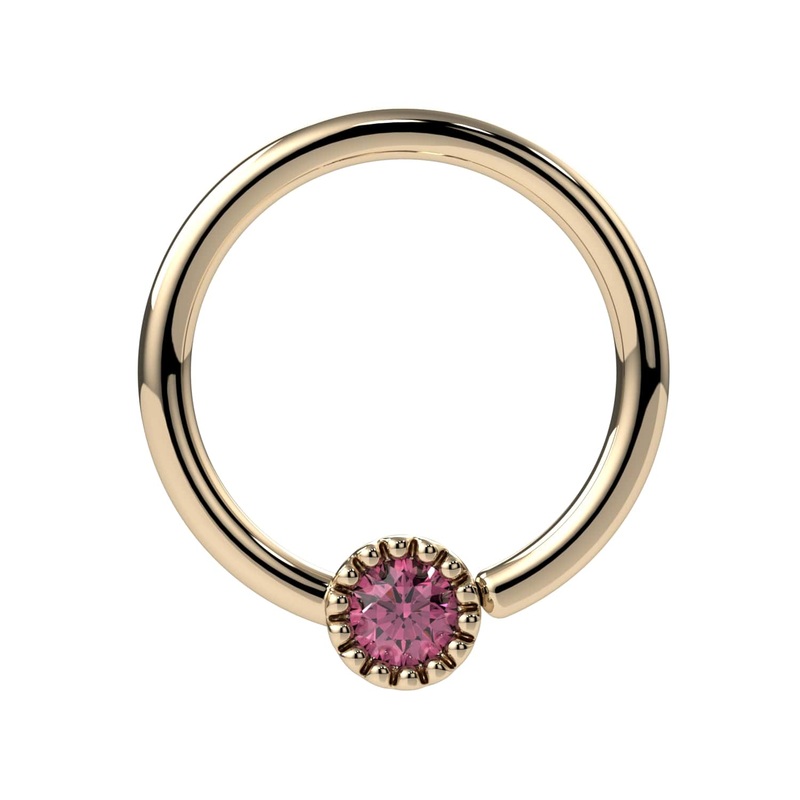 Pink Diamond Perlag Fixed Bead Ring 14K Yellow Gold 18G (1.0mm) 1/4″ (6mm)