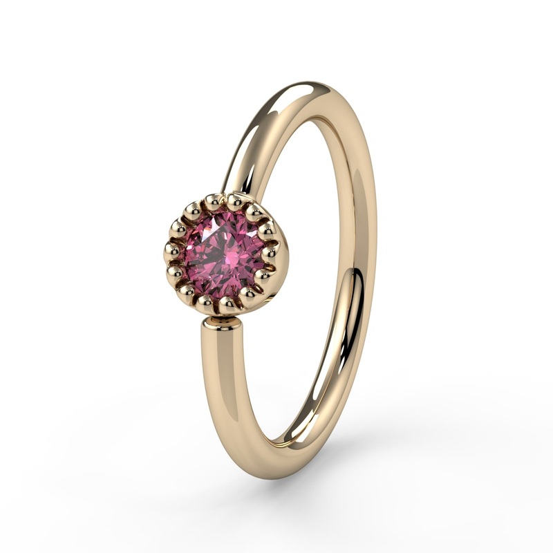 Pink Diamond Perlag Fixed Bead Ring Side Facing 14K Yellow Gold 18G (1.0mm) 1/4″ (6mm)
