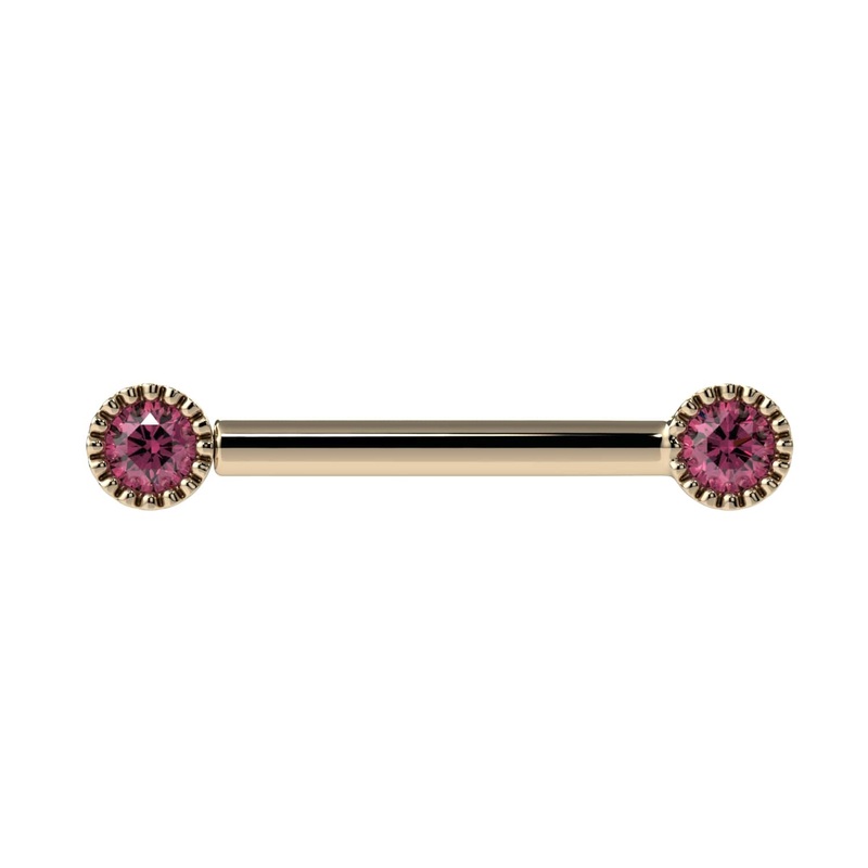 Pink Diamond Perlag Straight Barbell 14K Yellow Gold 16G (1.2mm) 5/16″ (8mm)