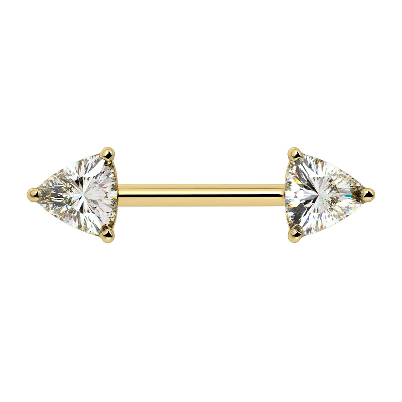 1.06 CTW GIA Trillion Diamond Nipple Barbell 14K Yellow Gold 14G, 1/2″ (13mm)