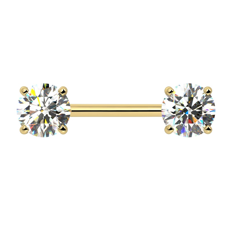 2.00 CTW GIA Diamond Prong Nipple Barbell 14K Yellow Gold 14G, 1/2″ (13mm)