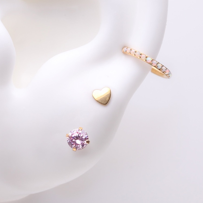 3 Pcs of Assorted Everyday Pink Rose x Heart Pure24K Titanium Stud x Clicker Package