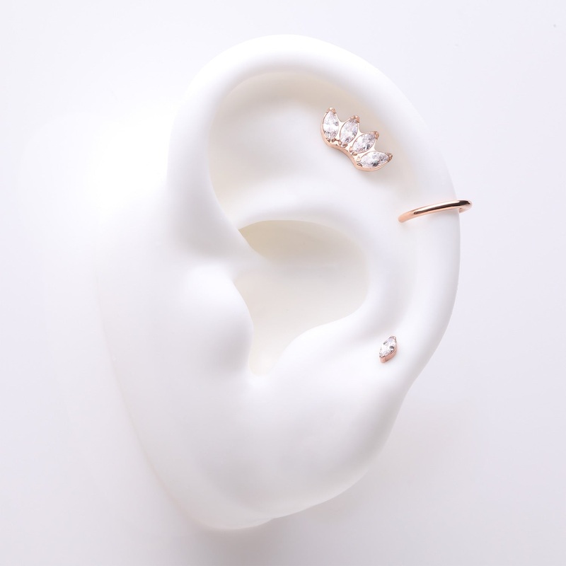 3 Pcs of Assorted Titanium Rose Gold Brilliant Marquise Stud x Clicker Package
