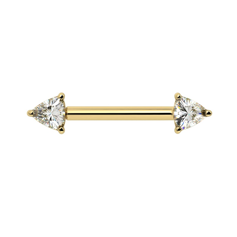 .372 CTW Trillion Diamond Nipple Barbell 14K Yellow Gold 14G, 1/2″ (13mm)
