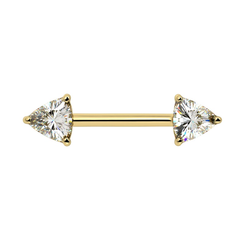 .86 CTW GIA Trillion Diamond Nipple Barbell 14K Yellow Gold 14G, 1/2″ (13mm)
