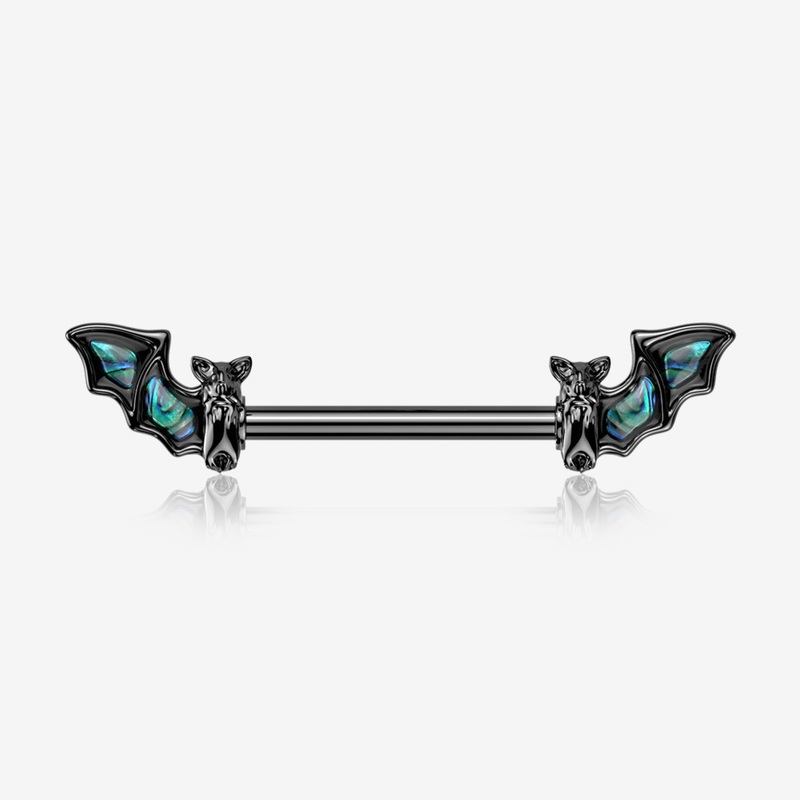 A Pair of Blackline Abalone Night Bat Nipple Barbell 14 GA (1.6mm), 1/2″ (12mm)
