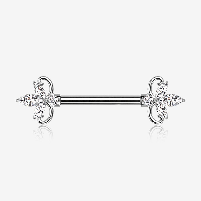 A Pair of Royal Marquise Elegance Sparkle Nipple Barbell 14 GA (1.6mm), 1/2″ (12mm)