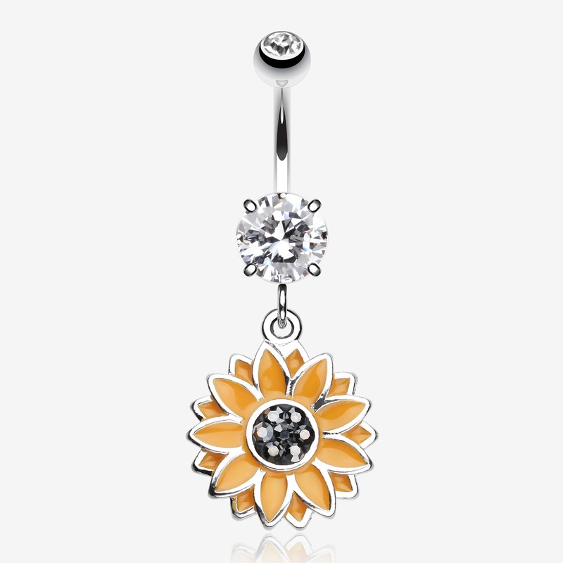 Beach Sunflower Sparkle Belly Button Ring